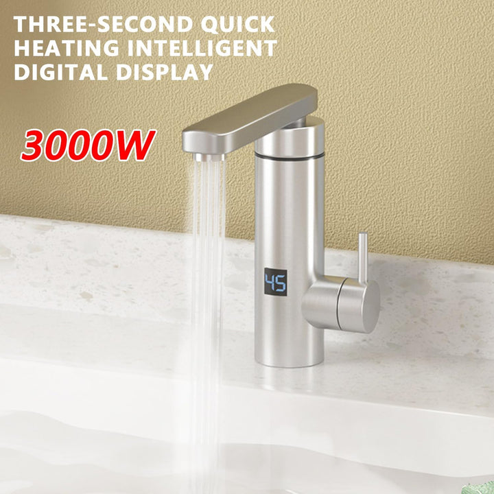 Elektrischer Wasserhahn Edelstahl, 220V 3000W Sofortiger Warm Wasserhahn mit LED Digitalanzeige und