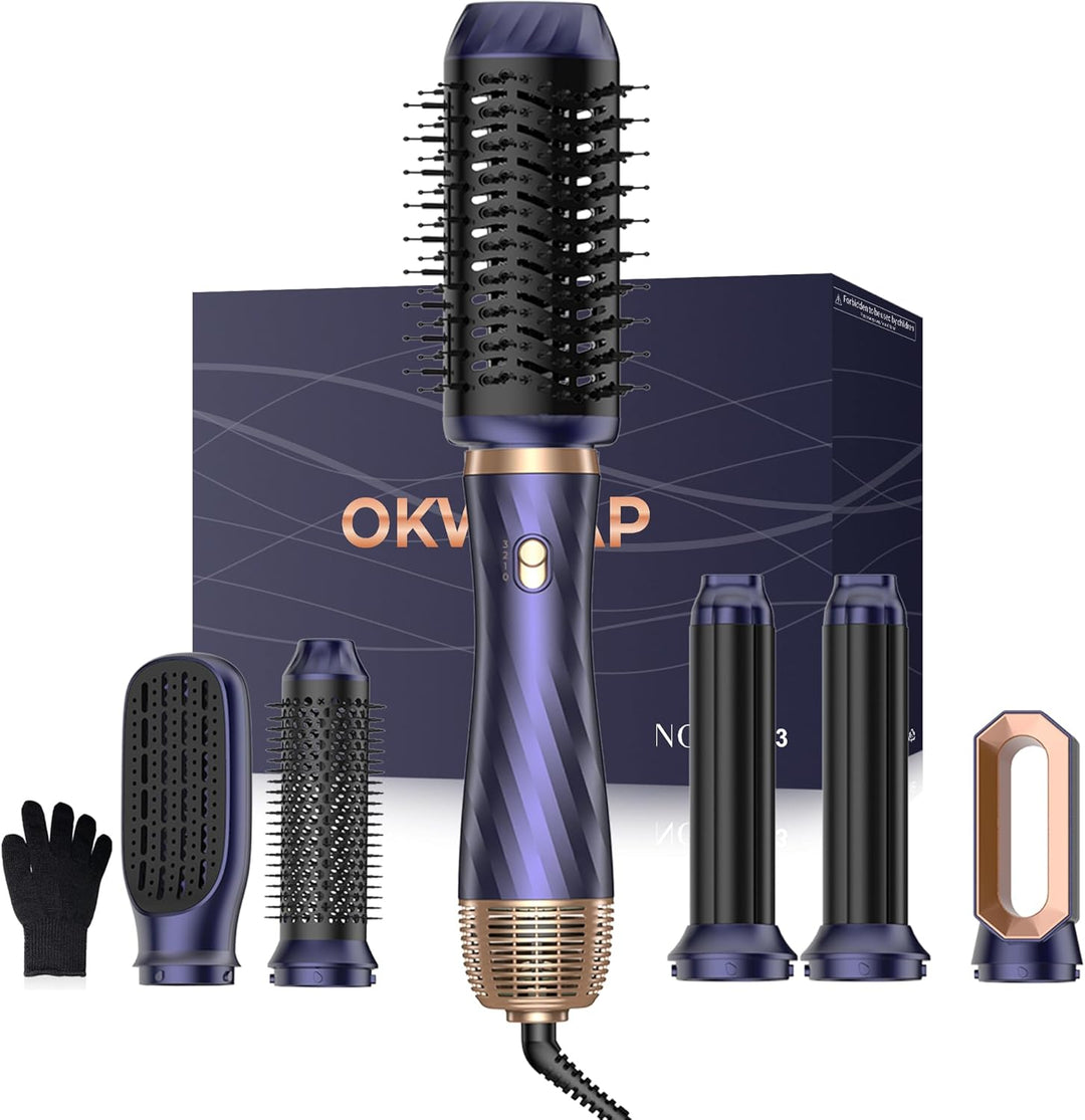 Hair Styler Set, OKWRAP Airstyler set 6 In 1 Mit Rundbürstenföhn, Haarstyler Warmluftbürste,Thermal