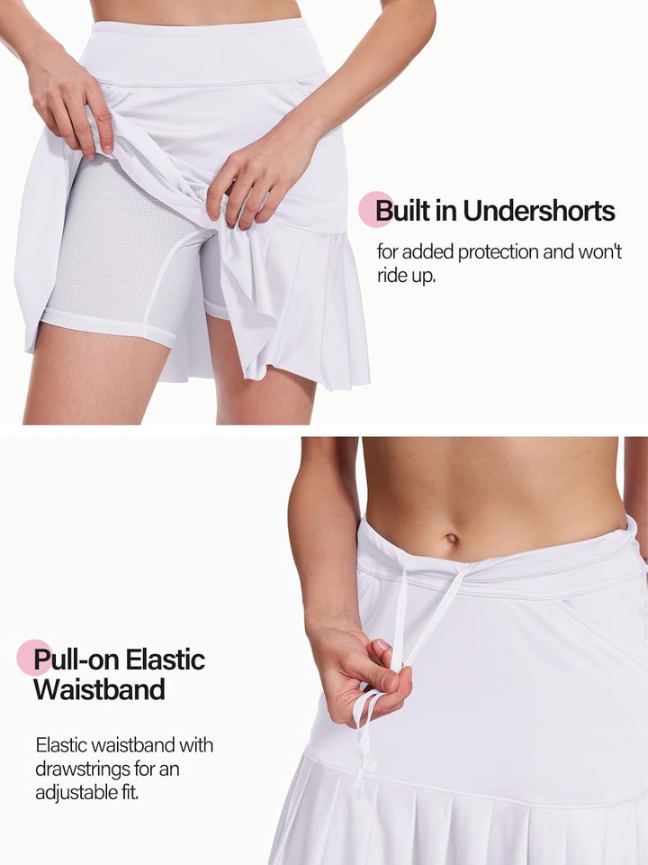 MOTEEPI 19" Golf Röcke für Frauen Knie Länge Ruffle Saum Rock Tennis Rock Athletic Skort für Workout