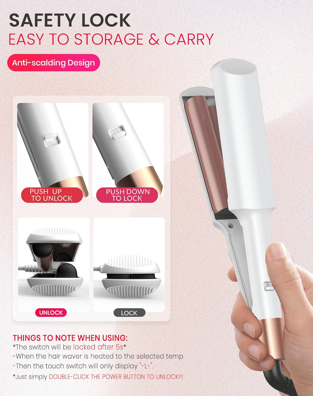 UKLISS Welleneisen - Pro Mini Welleneisen für Haare mit 2 Reiseadaptern, LCD-Anzeige [120-210℃] Beac