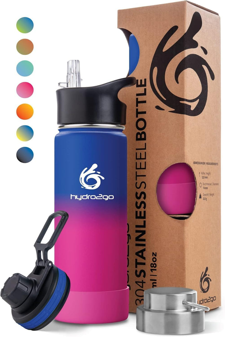 hydro2go ® Trinkflasche aus Edelstahl 500 ml / 0.5 Liter - für Kinder, Schule, Sport, Fitness & Outd