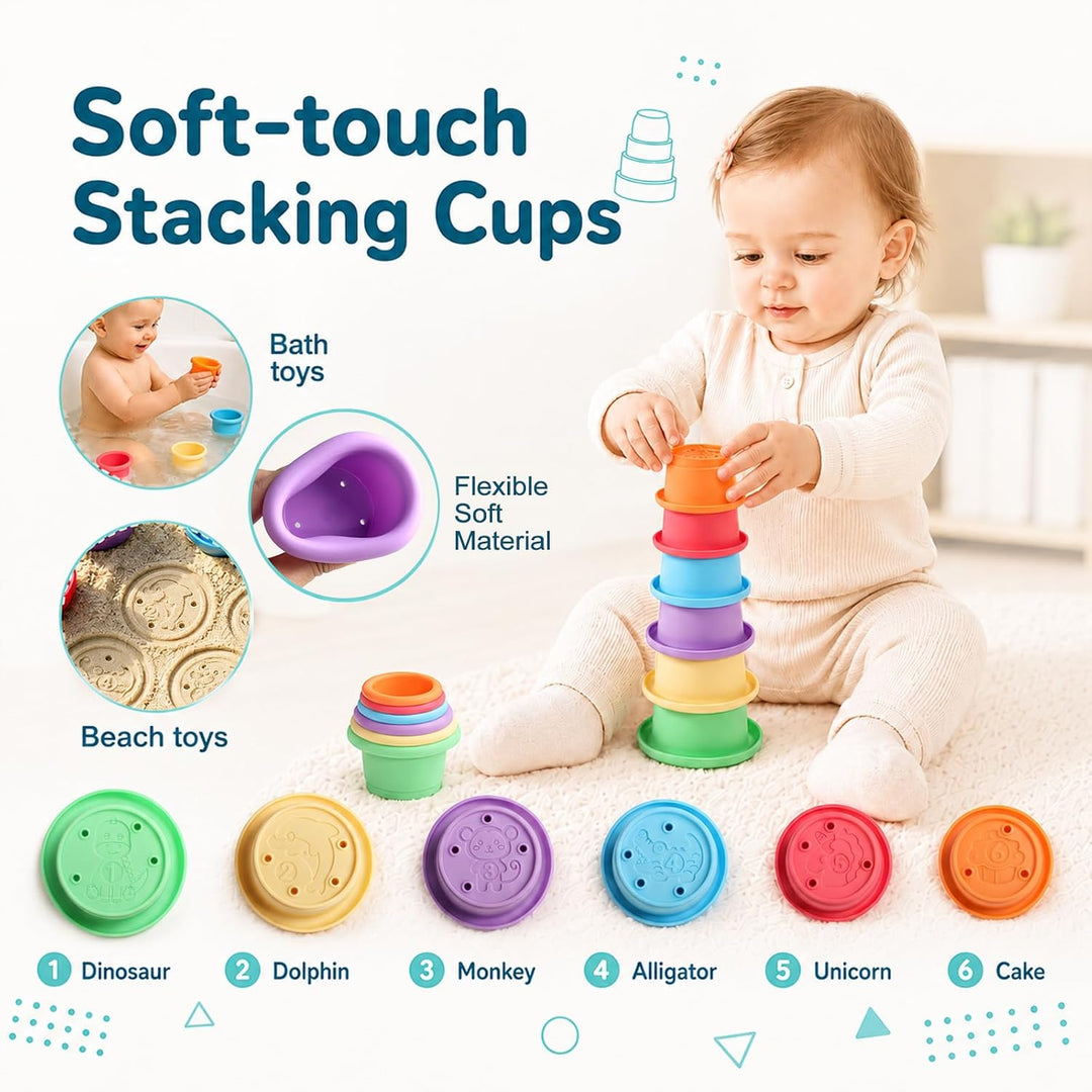 Montessori Stapelturm ab 6 Monate, 3-in-1 Sortier- &amp; Stapelspielzeug | 20 Teile zum Sortieren, Stape