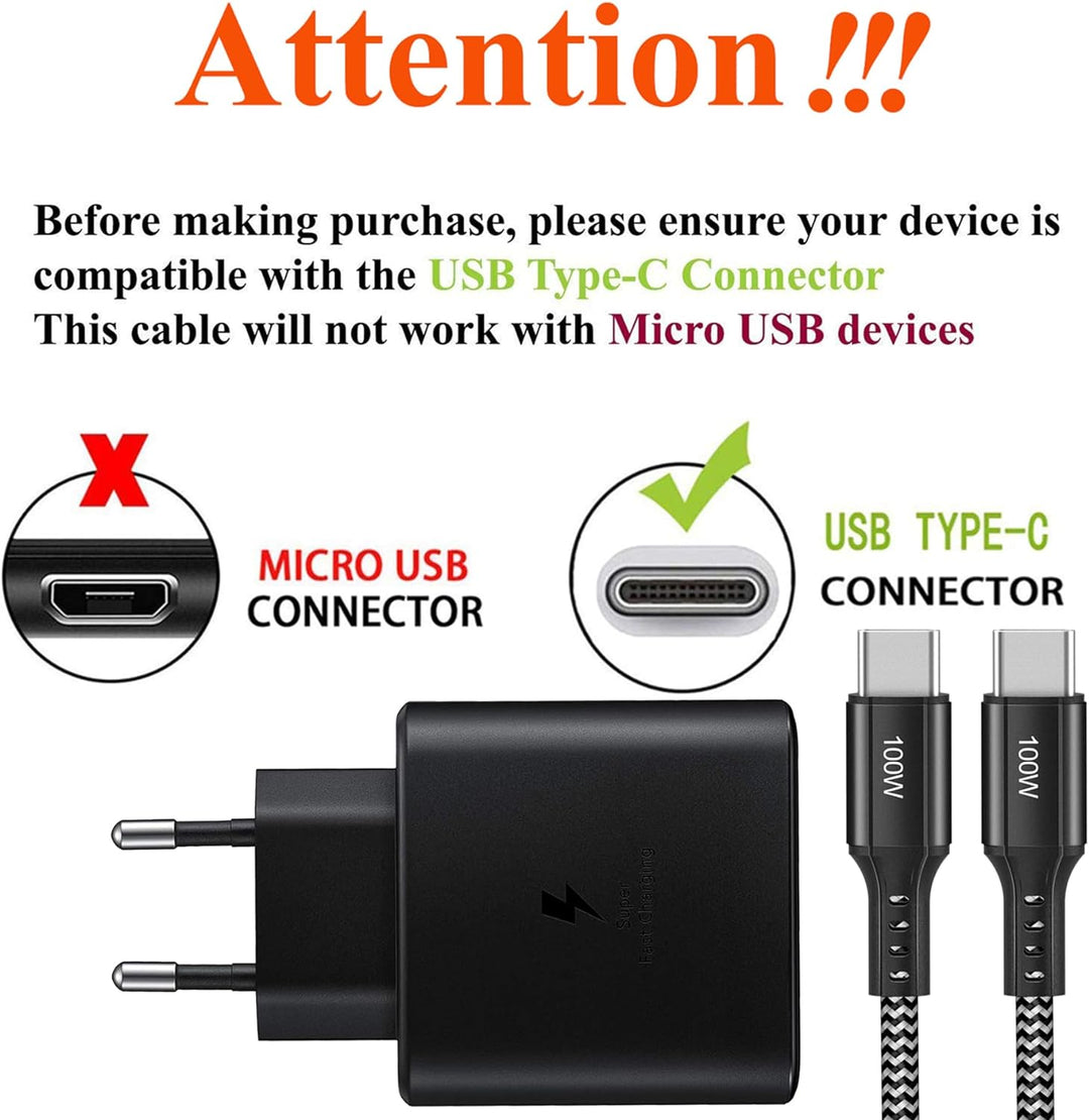 KAIMENGLONG 45W USB C Schnellladegerät Super Fast Netzteil Ladegerät mit 2m USB-C Nylon Ladekabel fü