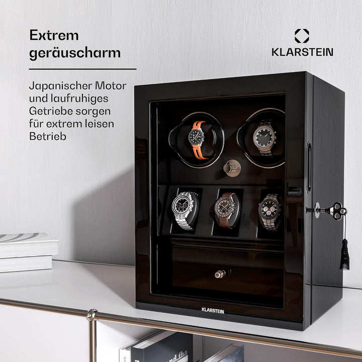 Klarstein ChronoVault Uhrenbeweger für 5 Uhren – Automatik-Uhrenbeweger mit Leisem Japanischem Motor