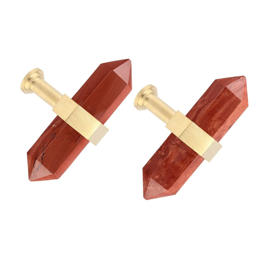 mookaitedecor Satz von 2 Roter Japer Sechseck Double Kristall Punkte Schublade Knöpfe mit Schrauben,