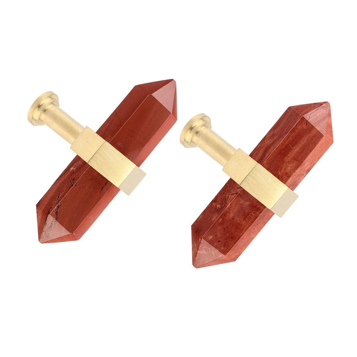 mookaitedecor Satz von 2 Roter Japer Sechseck Double Kristall Punkte Schublade Knöpfe mit Schrauben,