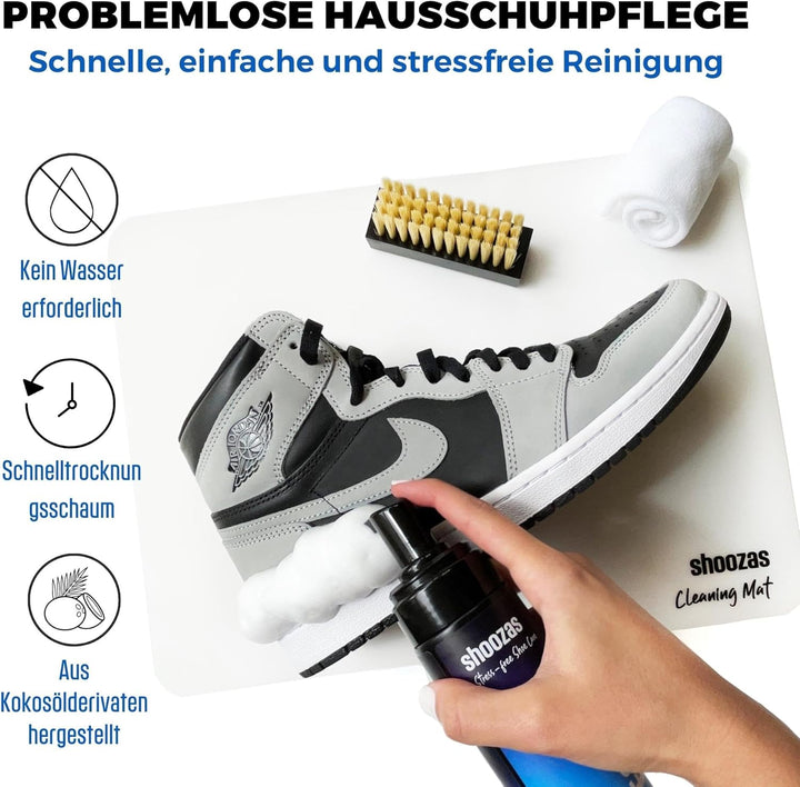 SHOOZAS - Kit zur Schuhreinigung - Schaumreiniger, Wasserdichte Matte, Bürste und Mikrofasertuch - I