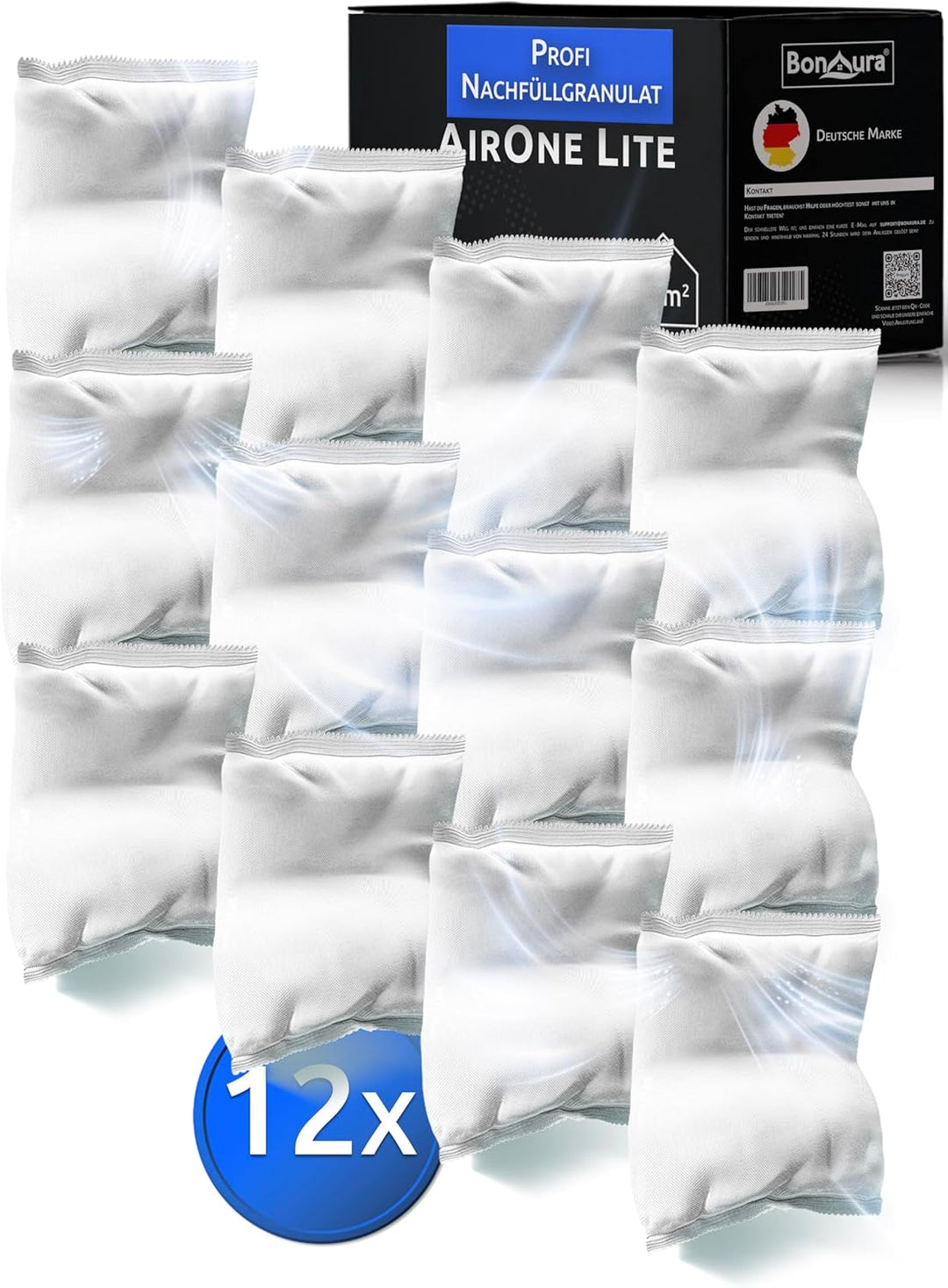 BonAura® AirOne Lite Luftentfeuchter Nachfüllpack I 12er Set 450g Luftentfeuchter Granulat I Entfeuc