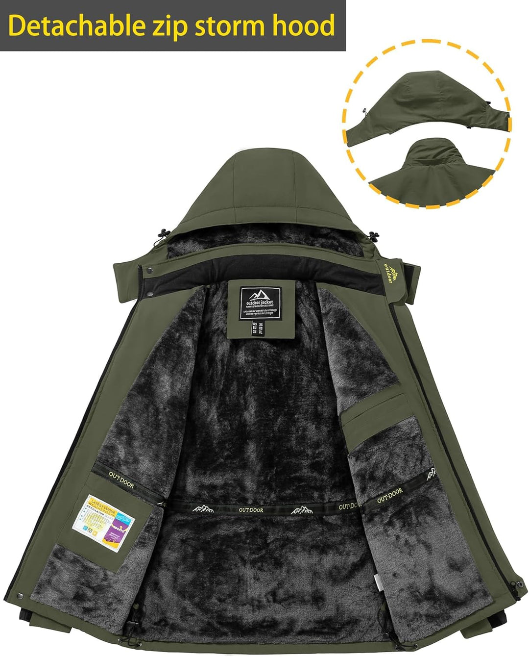 Herren Warme Skijacke Gefütterte Winterjacke Wasserabweisende Funktionsjacke mit Abnehmbarer Kapuzen