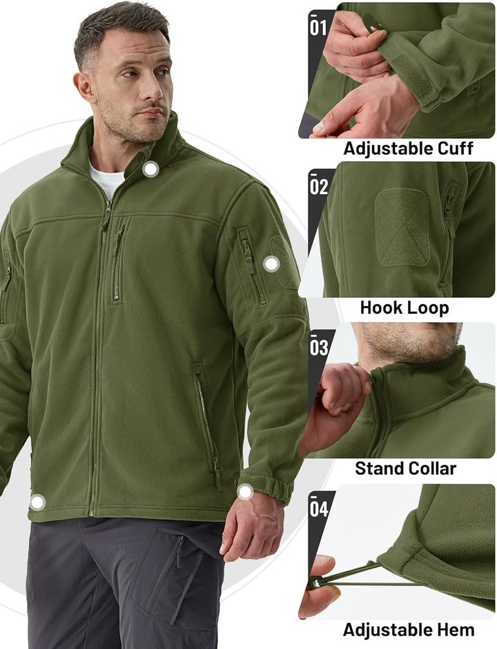 TACVASEN Herren Militär Outdoor Fleecejacke Warme Taktische Jacke Fleece Jacket XL Armeegrün, XL Arm