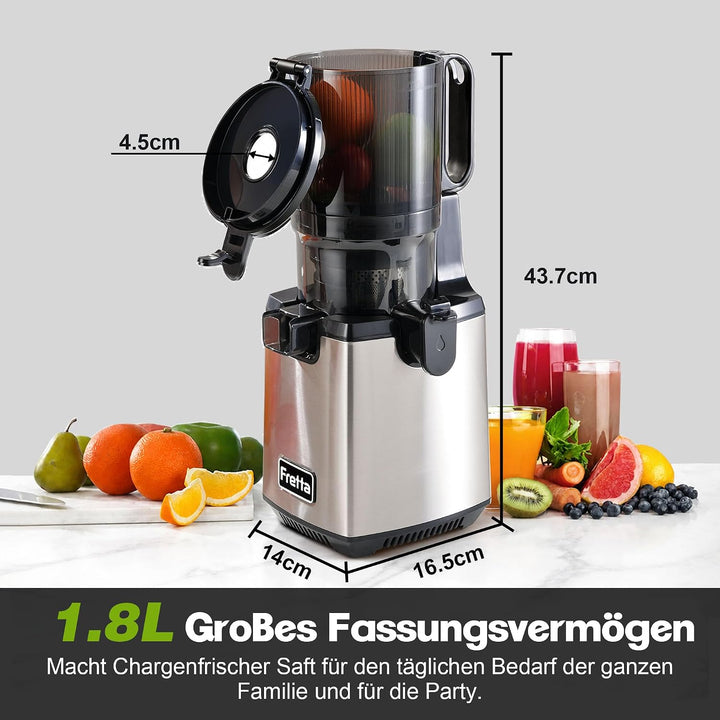 Fretta Entsafter Slow Juicer Entsafter Gemüse und Obst Testsieger, 250W Edelstahl Juicer Machine Saf