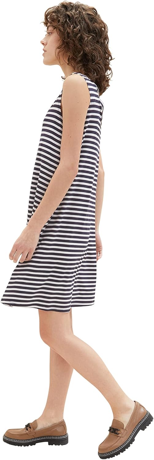 TOM TAILOR Damen Basic Jerseykleid 40 32703 - Navy Offwhite Stripe, 40 32703 - Navy Offwhite Stripe