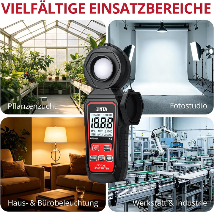 BINTA Digital Luxmeter Tragbare Belichtungsmesser Beleuchtungsstärke | Lichtmesser mit Bereich bis z
