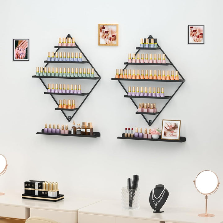LADOKEE 2 Sets Nagellack Aufbewahrung,Nagellack Organizer Metall Parfum Regal 5 Ebenen Wandmontierte