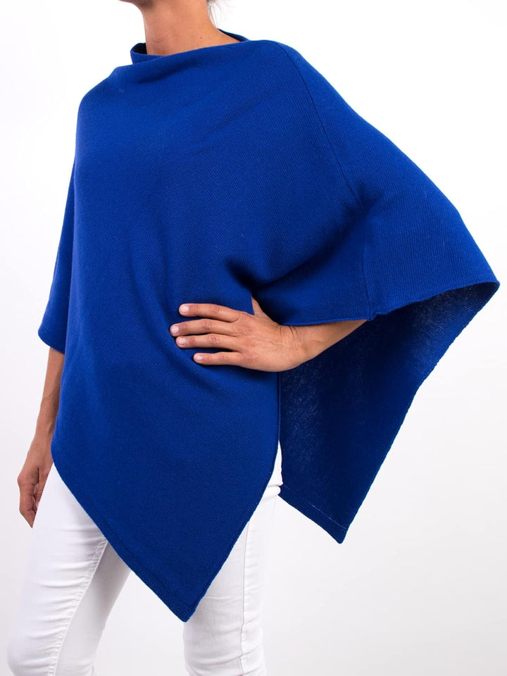 Poncho aus Kaschmir Mischung für Damen, hergestellt in Italien Einheitsgrösse Königsblau, Einheitsgr