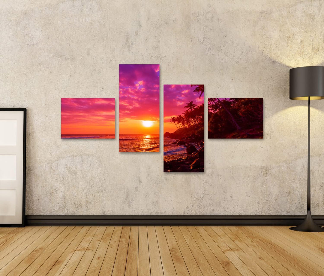 islandburner Bild auf Leinwand Sonnenuntergang Am Tropischen Strand Mit Palmen Silhouetten Bilder Wa