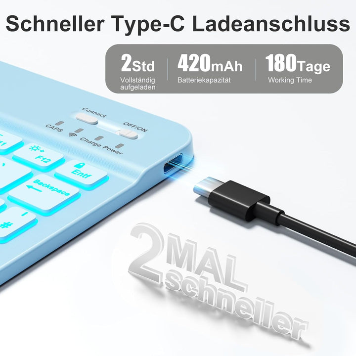 Vobafe Bluetooth Tastatur mit Telefonhalter für iPad Air/Pro/Mini/A16/11/10.9/10.2/iPhone, Kabellose