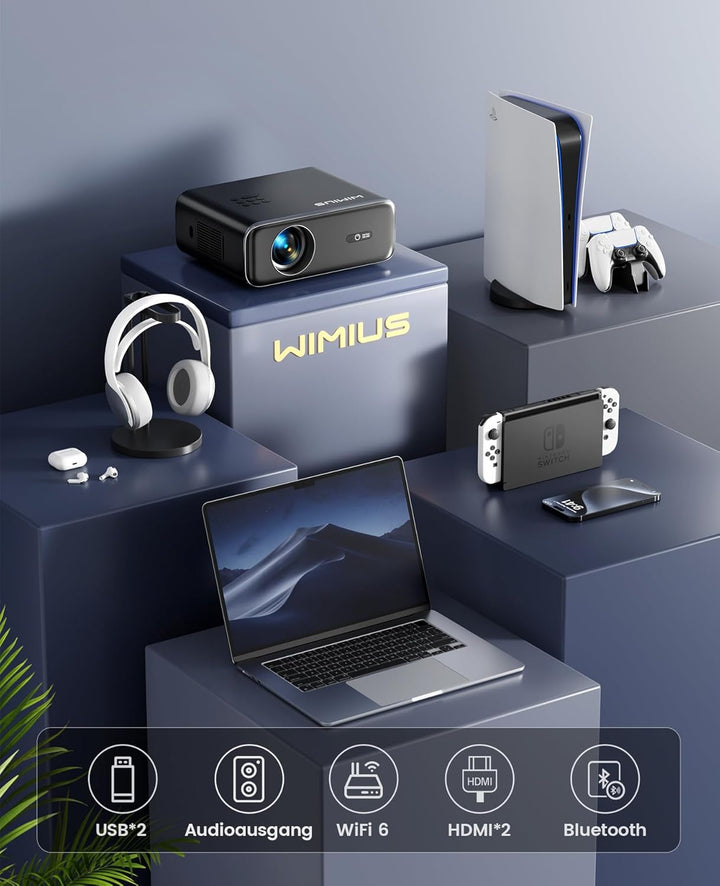 【Autofokus & Trapezkorrektur】 Beamer, Full HD 1080P 9800 Lumen Beamer WiFi6 Bluetooth Beamer, 4P/4D
