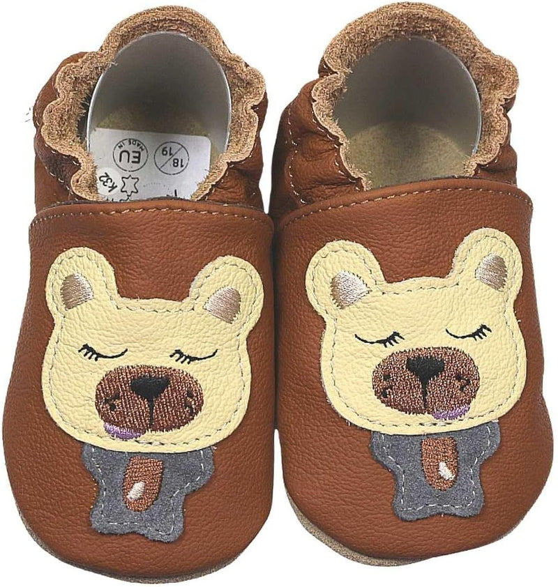 HOBEA-Germany Krabbelschuhe für Jungs und Mädchen in verschiedenen Designs 24/25 EU Bär Braun, 24/25