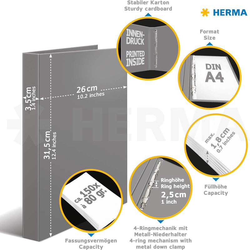 HERMA 19306 Ringbücher A4 Tiere Sortiment, 10 Stück, schmal, 4 Ringe, 35 mm breit, Motiv Ordner aus