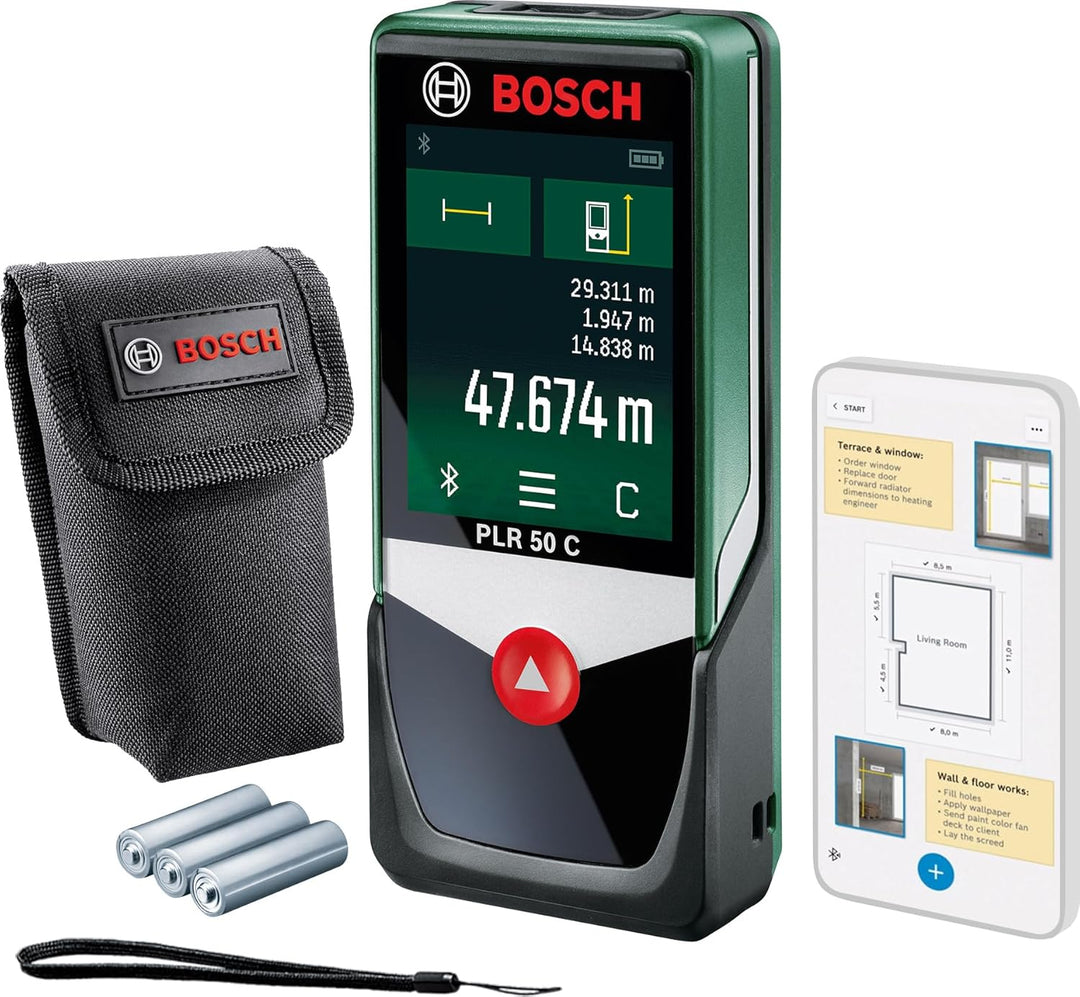 Bosch Home and Garden Bosch Laserentfernungsmesser PLR 50 C (Distanz bis 50m präzise messen, Touch-D