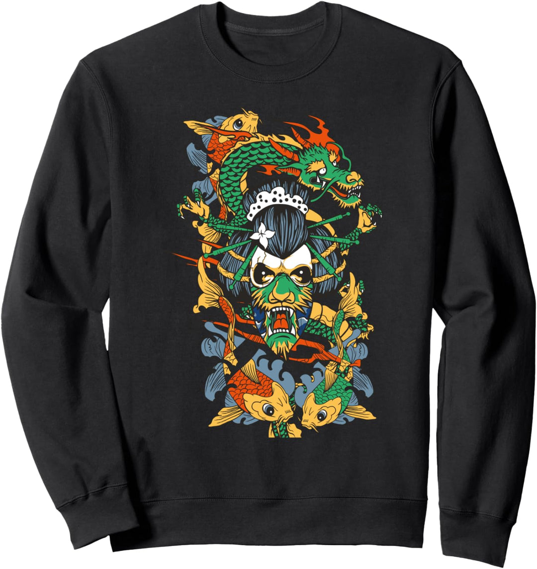 Geisha girl mask skull dragon spirit art Sweatshirt