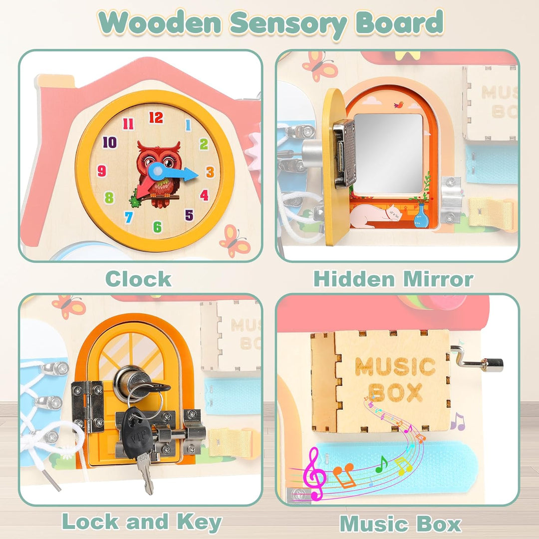 Wooden Busy Board für Kinder, Activity Board Montessori Spielzeug für 2 3 4 5 Jahre Mädchen Junge, M