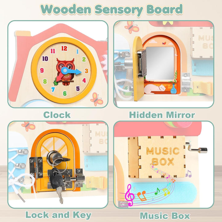 Wooden Busy Board für Kinder, Activity Board Montessori Spielzeug für 2 3 4 5 Jahre Mädchen Junge, M