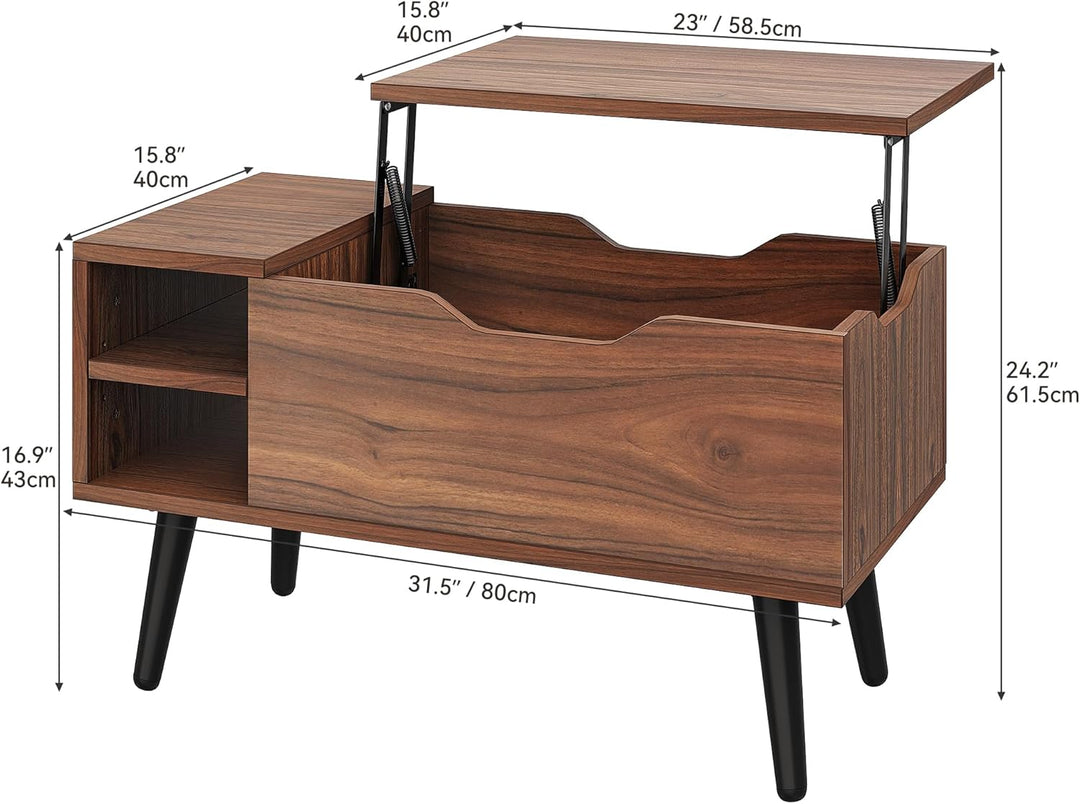 YITAHOME Couchtisch mit anhebbarer Platte und verstecktem Fach, verstellbare Ablagefläche, Federhebe