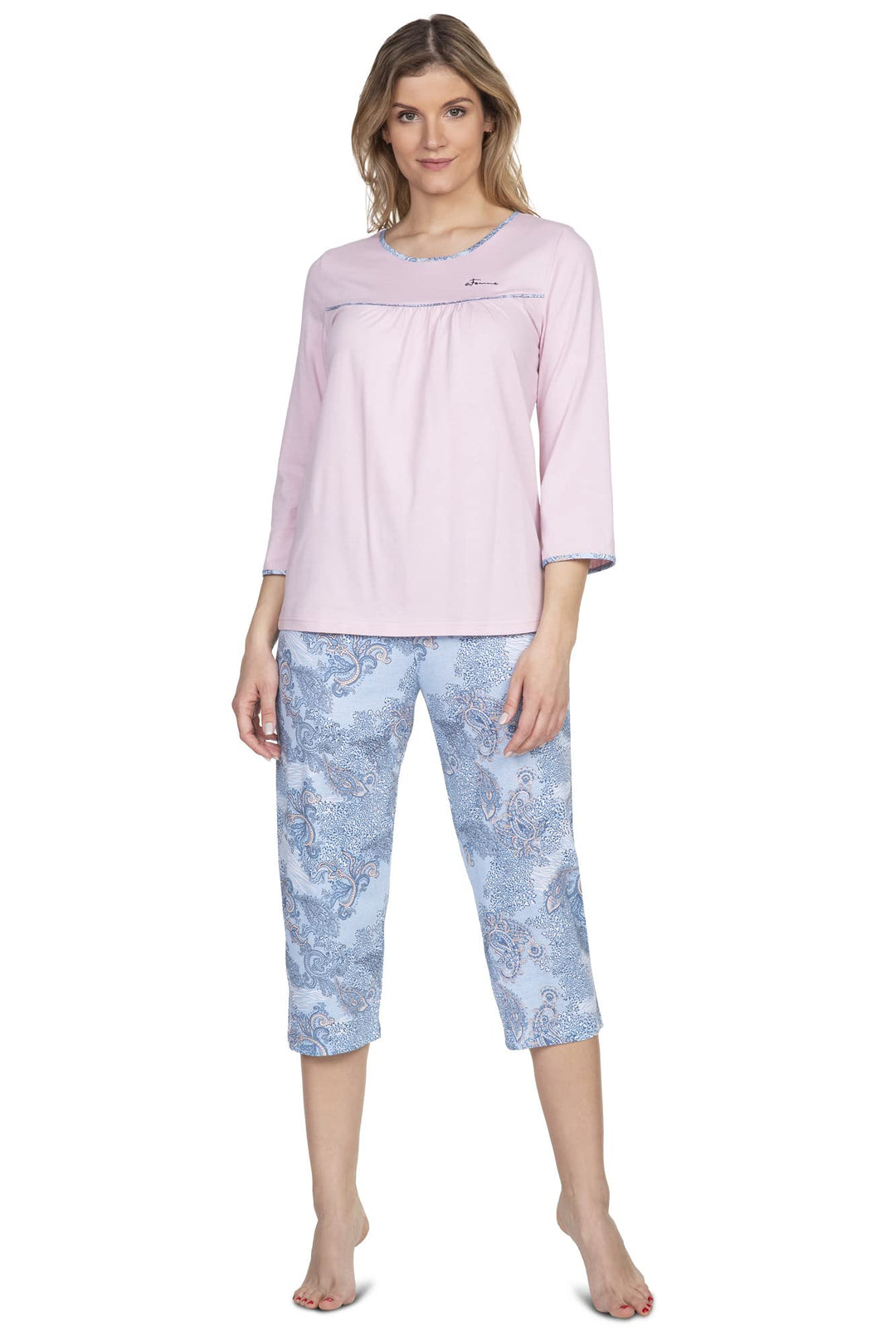 e.Femme® Damen Schlafanzug Nicole II 870 aus 50% Baumwolle und 50% Modal 38 Altrosa/Druck, 38 Altros