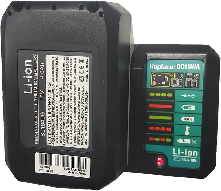 18V 4.0Ah BL1813G BL1820G BL1830G BL1840G 195608-4 Akku + Ladegerät DC18WA Ersatz kompatibel für Mak