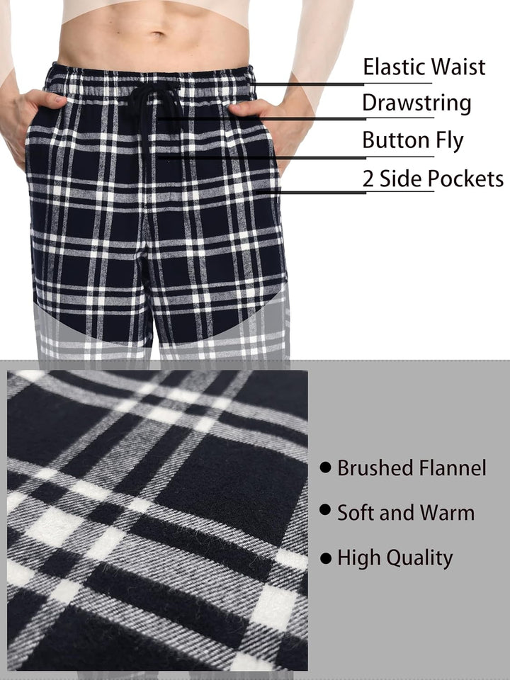 Nutria Herren Schlafanzug Flanell, 100% Baumwolle Karierter Pyjama Set Weich Warm Loungewear Nachtwä