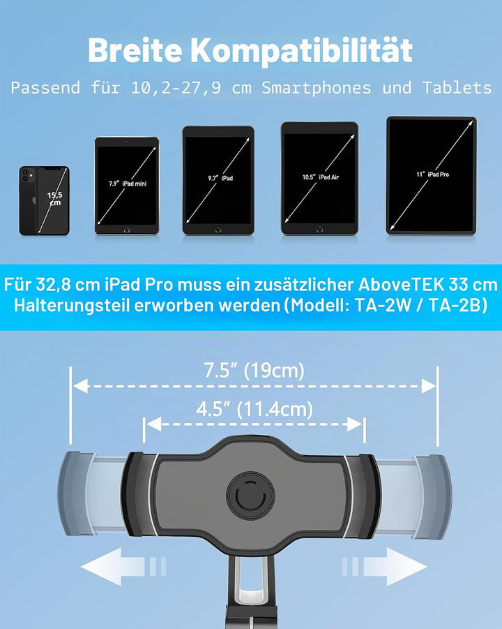 AboveTEK Tablet & Handy Ständer mit Saugnapf – Faltbare 360° Halterung Auto für iPad/Smartphones (4–