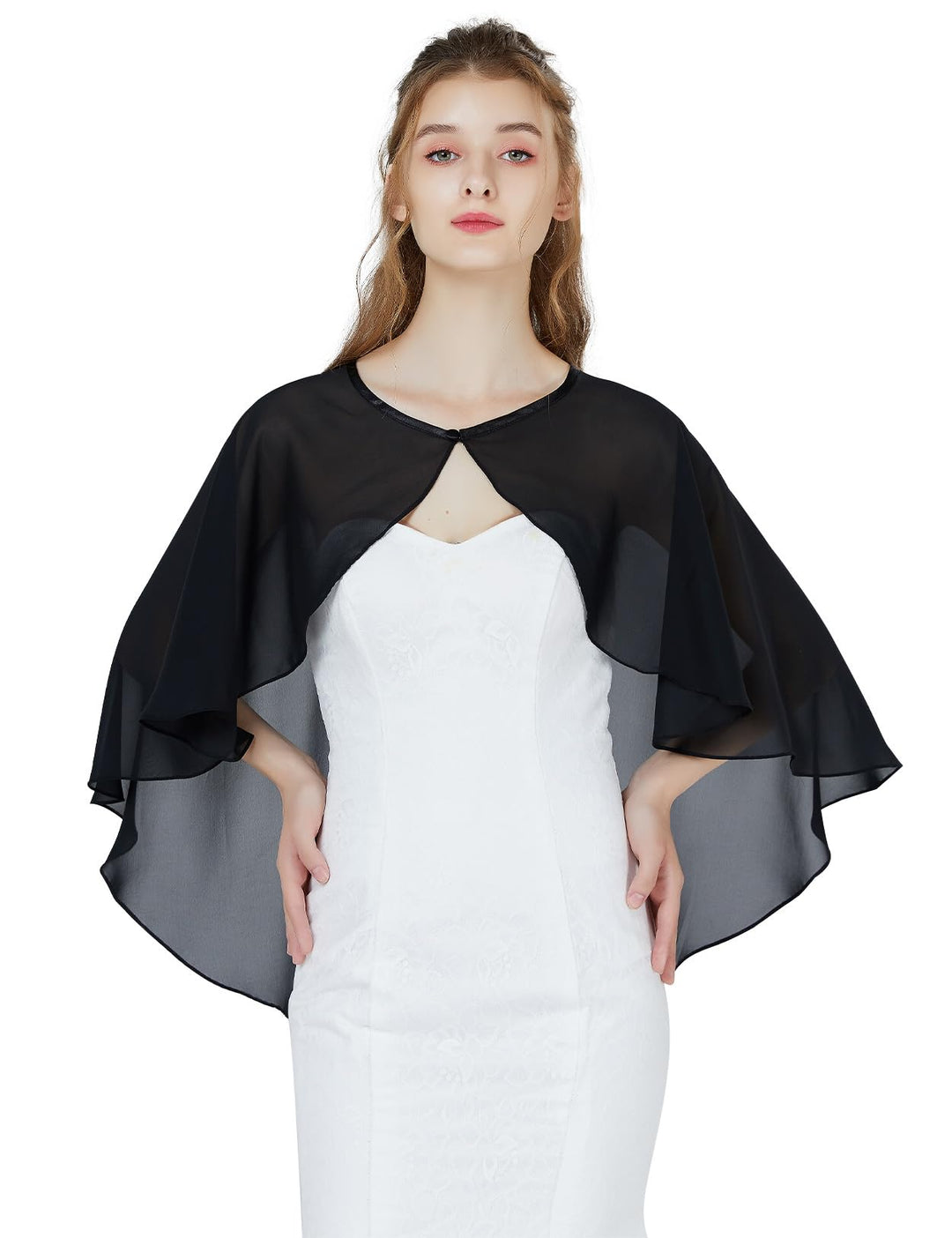 BEAUTELICATE Chiffon Stola Damen Festlich Chiffon Schal Cape Bolero Strickjacke für Hochzeit Braut A