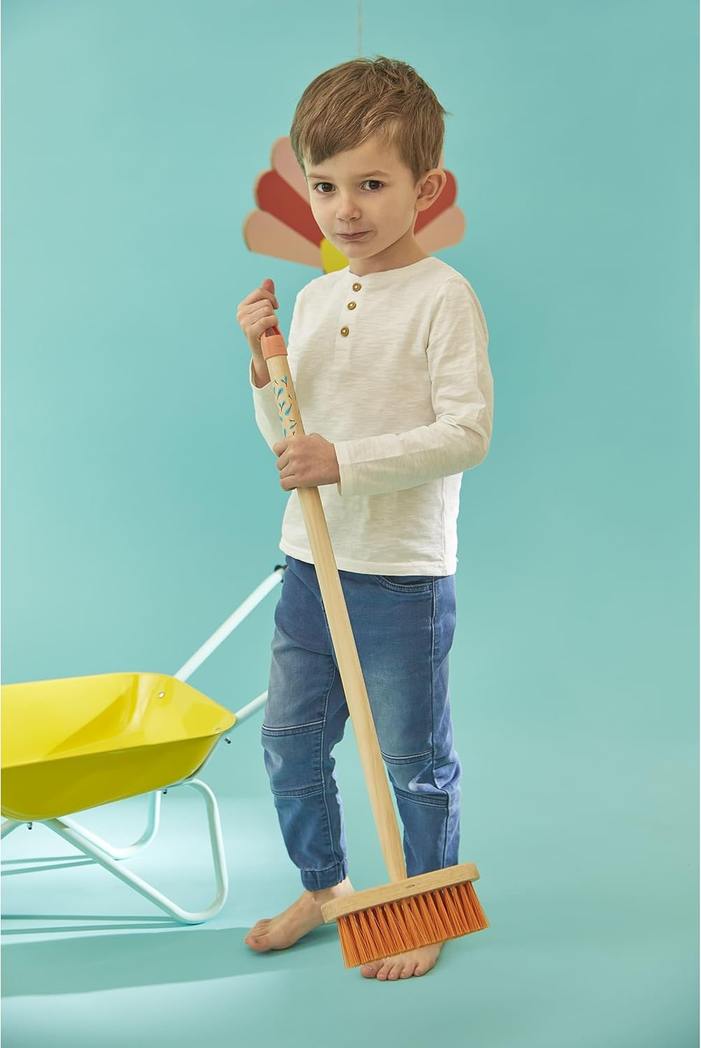 Janod - From 3 years old - Happy Garden - Large Plastic and Wooden Broom - Imitation Toy - J03189, B