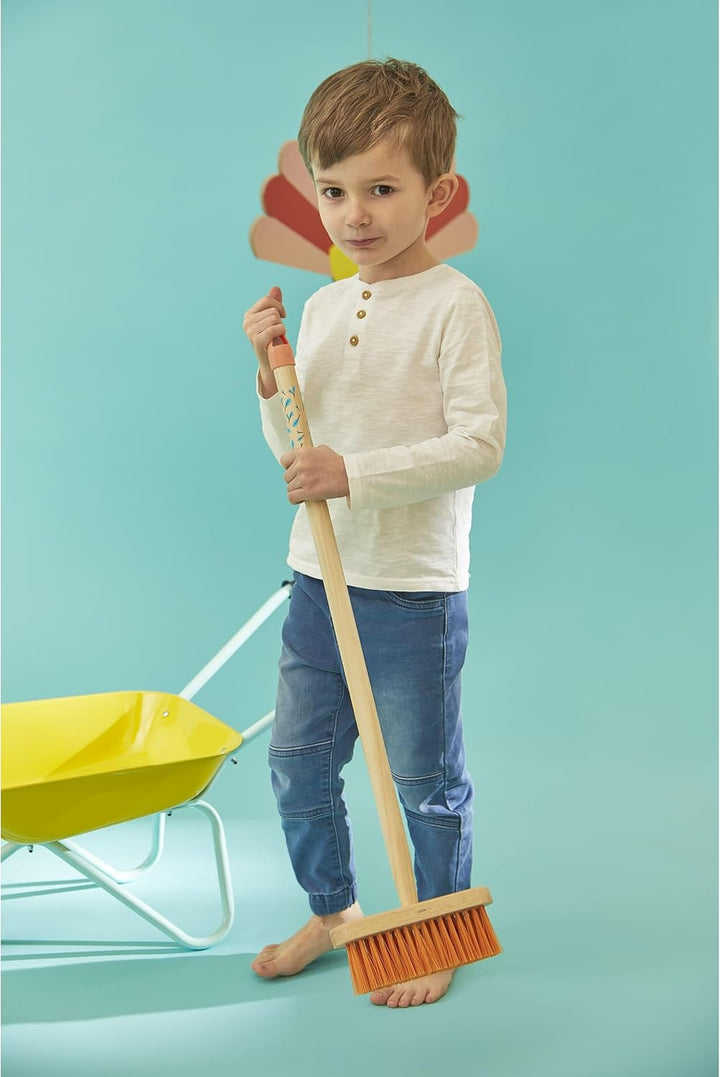 Janod - From 3 years old - Happy Garden - Large Plastic and Wooden Broom - Imitation Toy - J03189, B