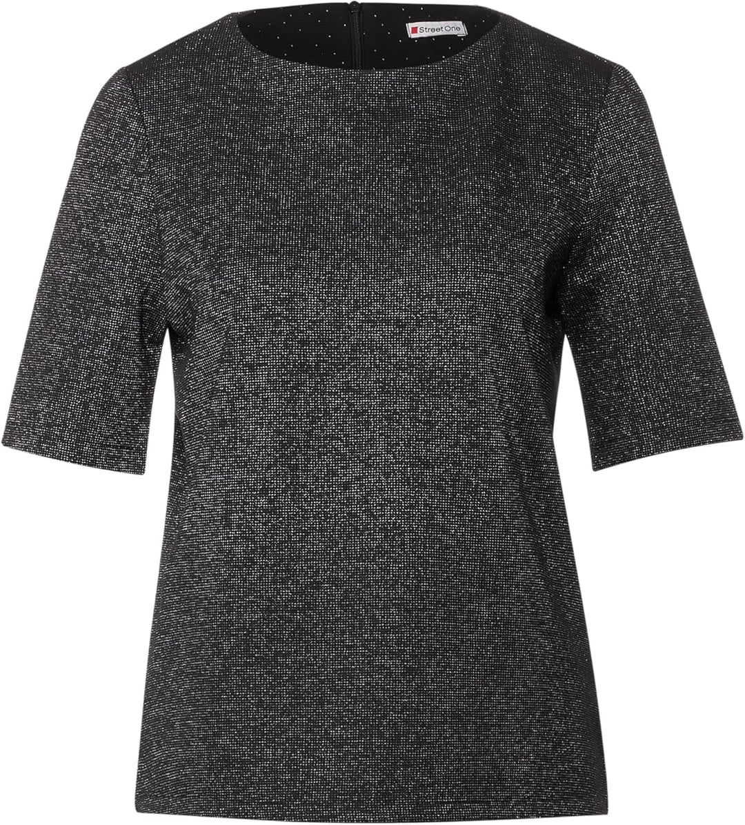 Street One Damen Glitzer Kurzarmshirt 36 Schwarz, 36 Schwarz