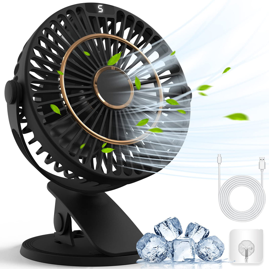 COZII Mini Ventilator, USB Ventilator Leise Clip Ventilator Tischventilator mit LED-Anzeige, 720° Dr
