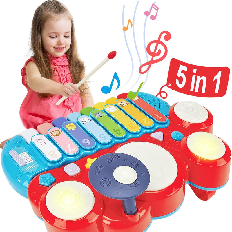 5 in 1 Baby Musikspielzeug Baby ab 1 2 3 4 5 Jahr Baby Xylophon Spielzeug und Trommel ab 18 Monate M