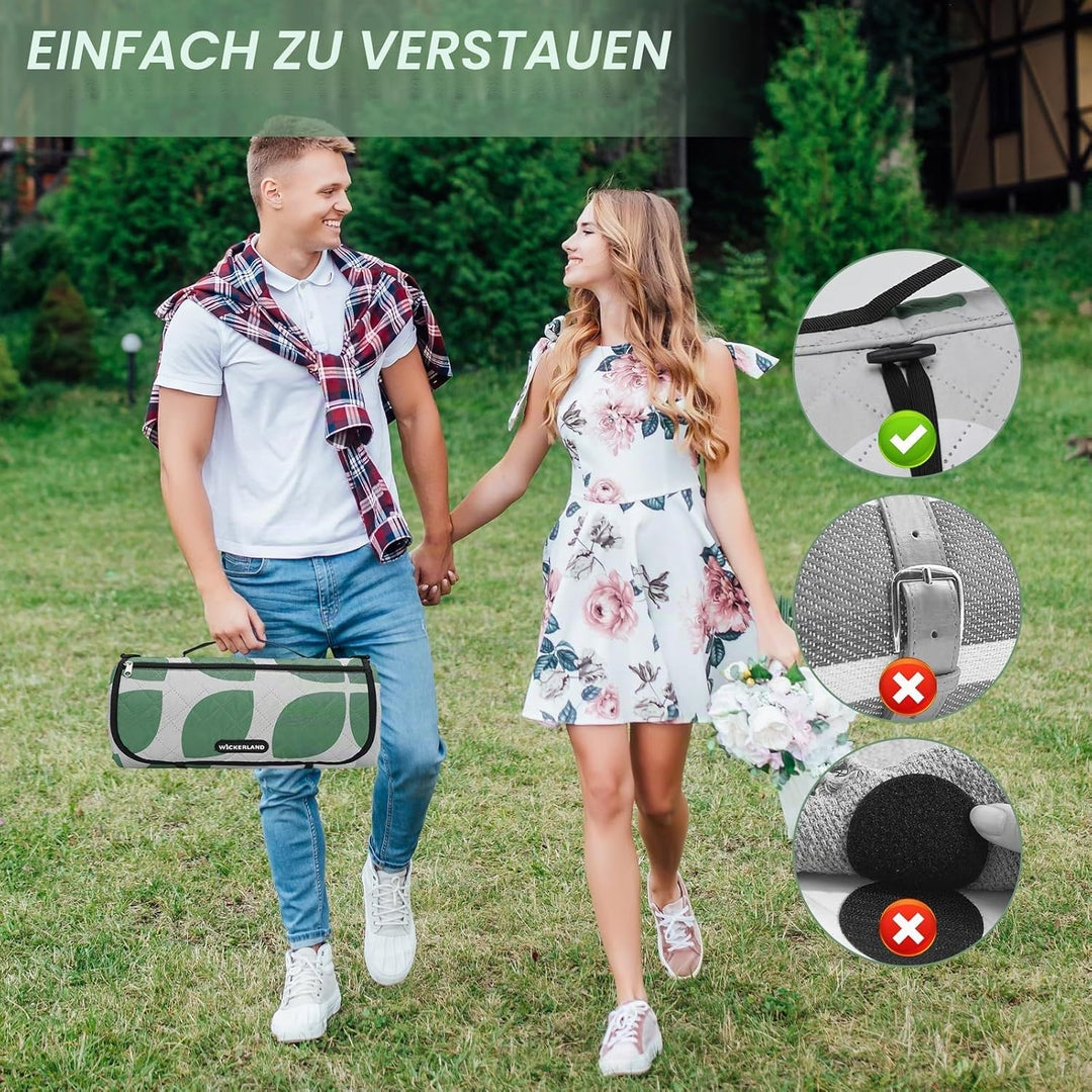 Picknickdecke, extra gross – wasserdicht, sanddicht, Schultergurt, maschinenwaschbar, Outdoor-Decke
