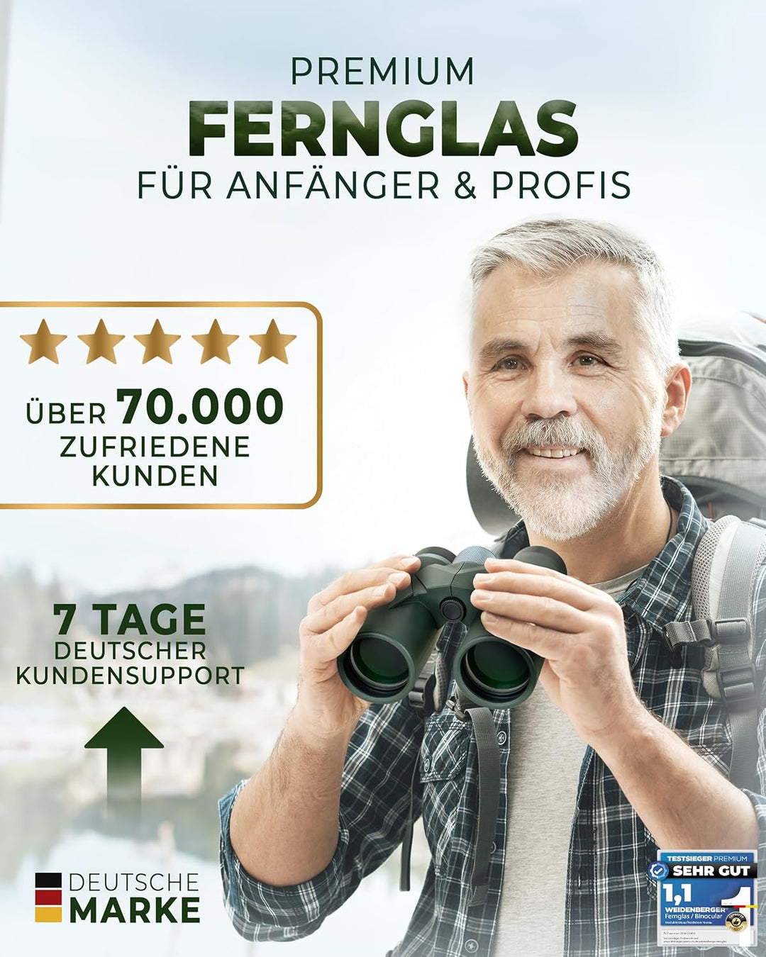 Weidenberger Fernglas 12x42, [TESTSIEGER] Magnesium Fernglas mit Nitrogenfüllung und wasserdicht, Fe