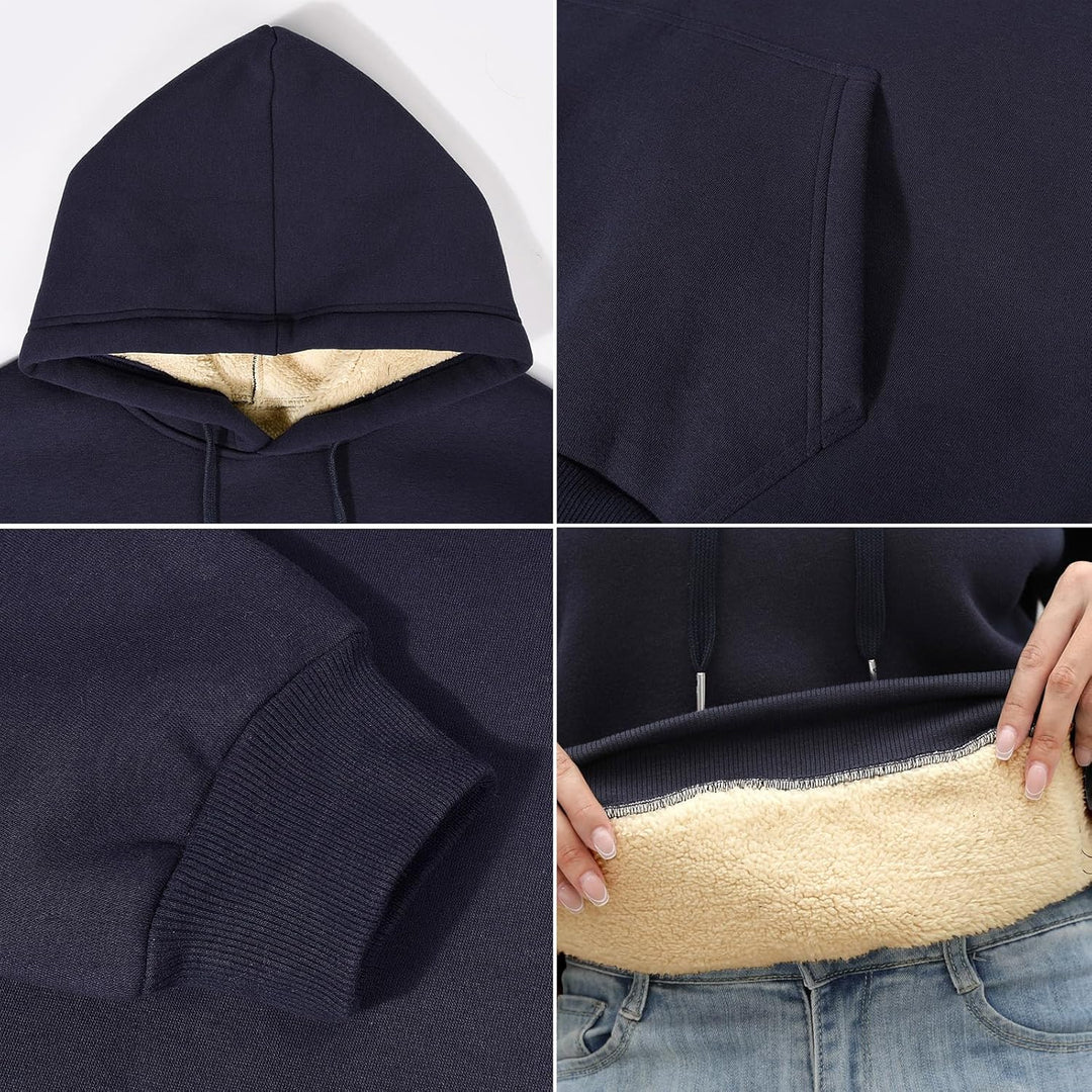 Damen Winter Warmes Sweatshirt Fleece Sherpa Gefütterter Pullover mit Kapuze Lässiger Sportlicher Fl