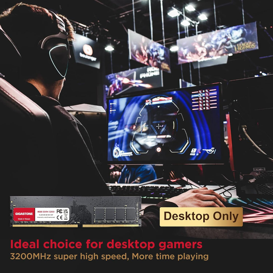 [DDR4 RAM] Gigastone Desktop RAM 32GB (4x8GB) DDR4 Ram 32GB DDR4-3200MHz PC4-25600 CL22 1.2V UDIMM 2