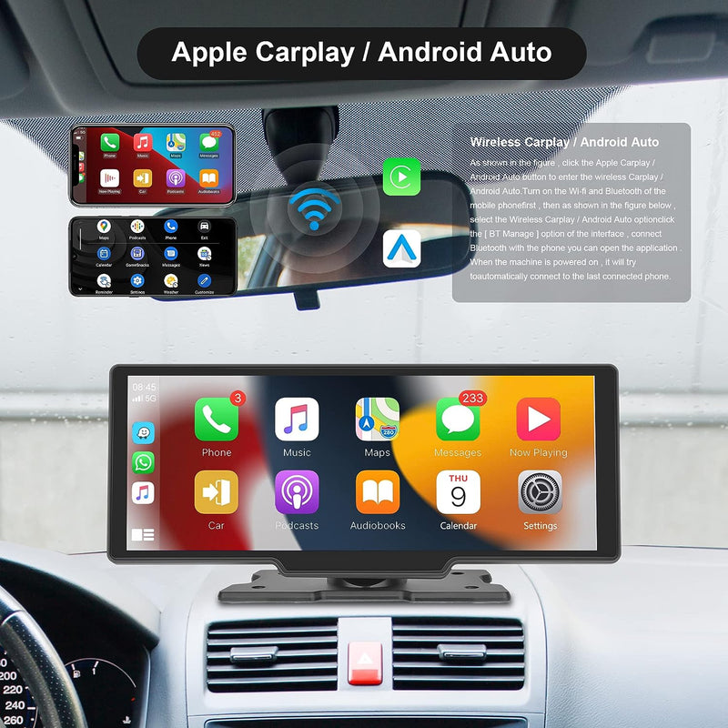 2023 Rimoody Wireless Apple Carplay und Android Auto 10.26 Zoll HD IPS Touchscreen Portable Autoradi