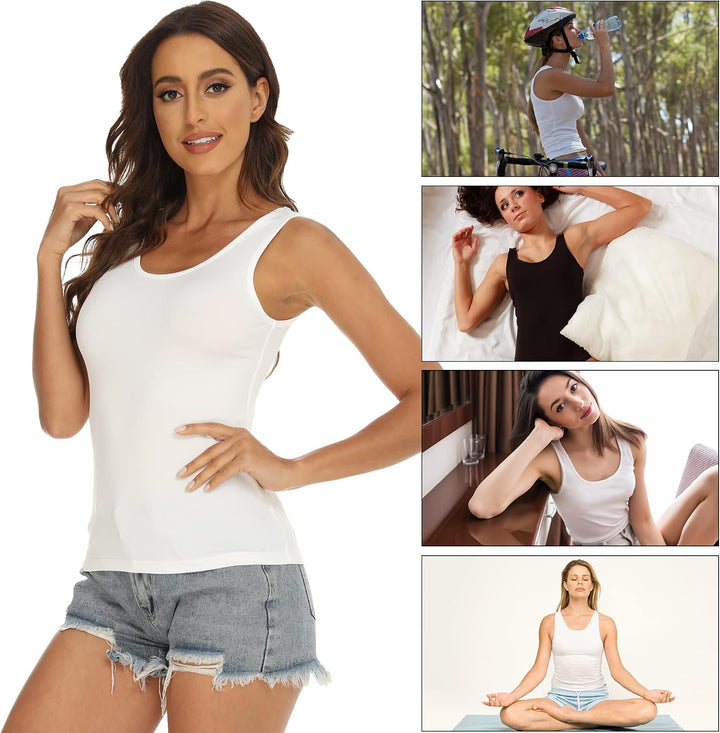 BQTQ 5 Stück Unterhemd Damen Crop Top Tank Top Basic Cami Tank Top für Frauen und Mädchen S Schwarz,