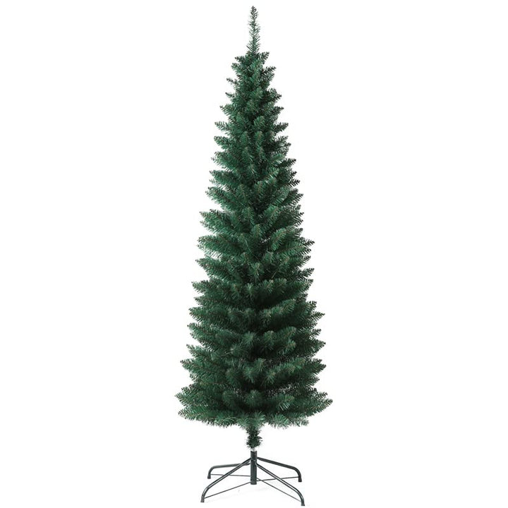 SOLAGUA NAVIDAD Schlanker künstlicher Weihnachtsbaum mit Lamettablättern 150–210cm Fichte mit Metall