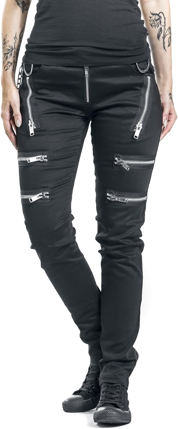 Gothicana by EMP Damen Schwarze Jeans mit Reissverschlüssen W29L32