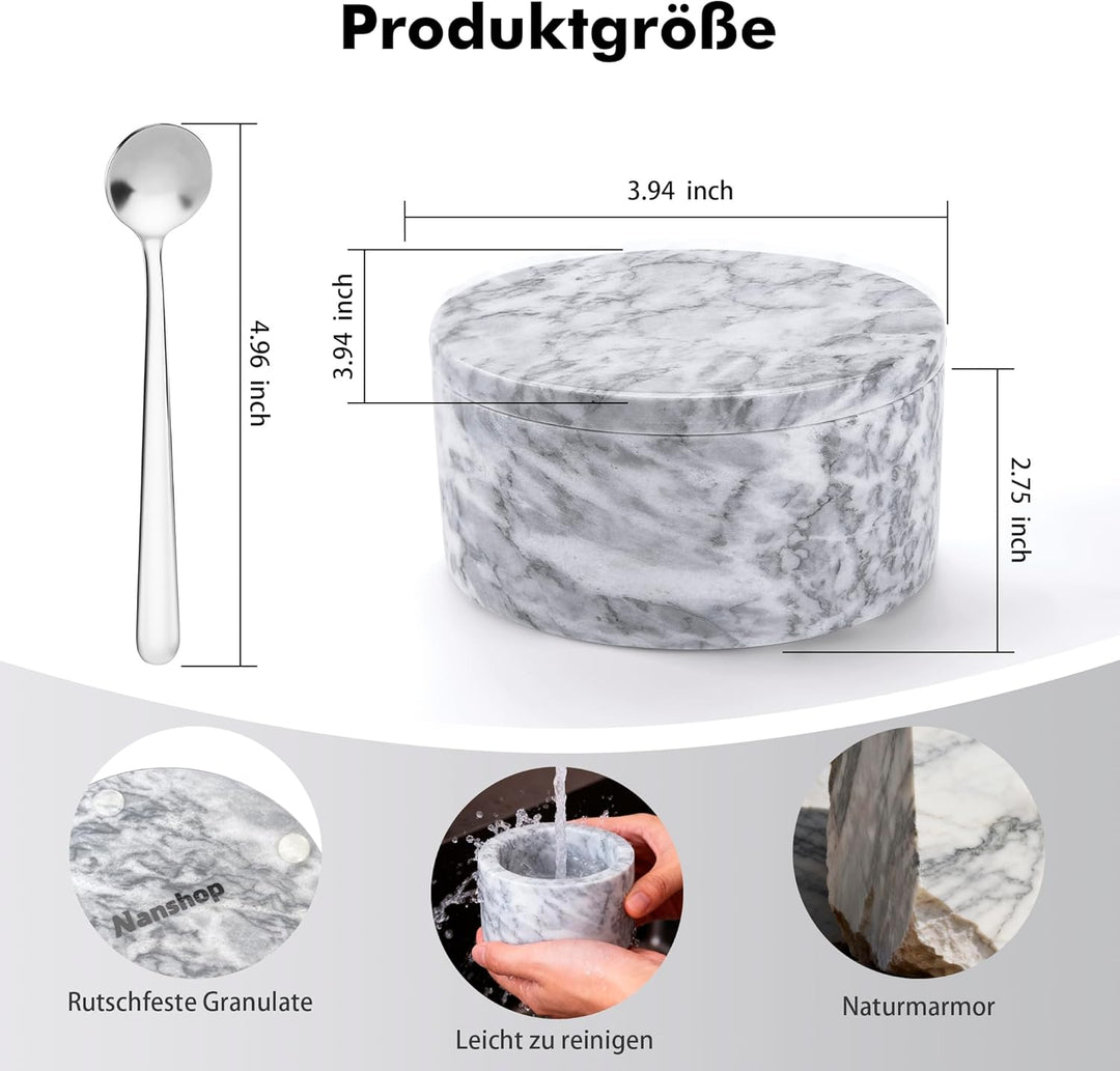 WORHE Marmor-Vorratsdose mit Deckel, Salzstreuer, Kaffeedose, Zuckerstreuer, Honigspender, Geeignet