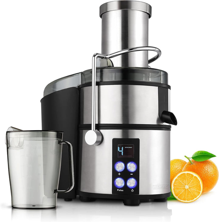 HEINRICHS Entsafter Juicer für Obst und Gemüse, Edelstahl 800W, digital,4 Geschwindigkeitsstufen,Saf