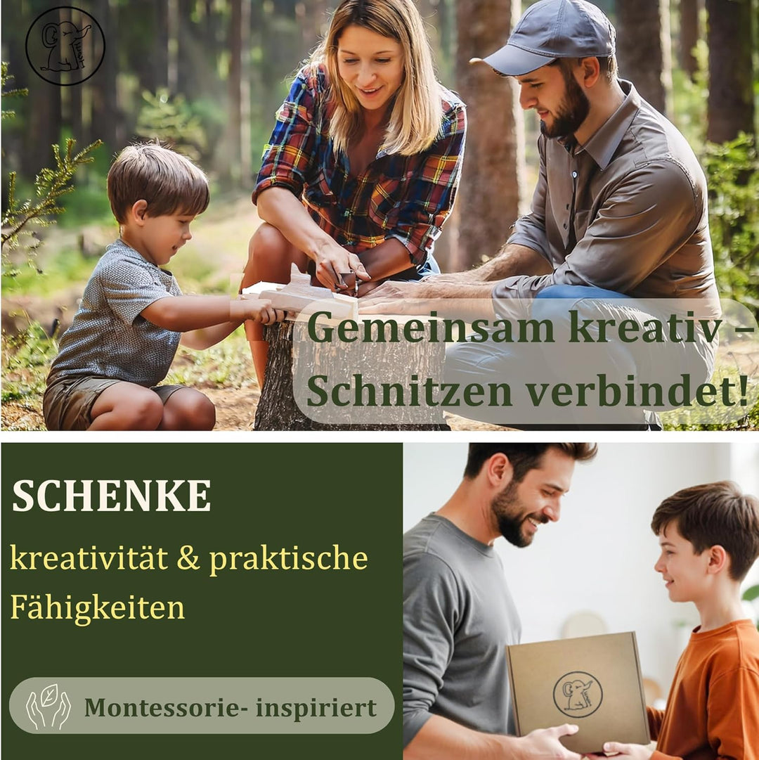 Eli® Lindenholz - Schnitzfiguren zum Schnitzen inkl. Schnitzanleitung für Kinder - Bastelset - Schni